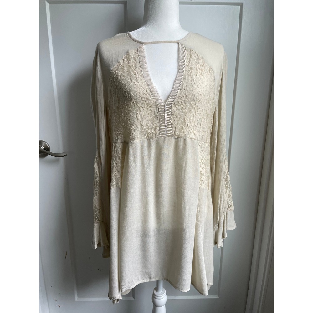 Romeo & Juliet Couture Lace Tunic Long Sleeve Dress Cream Keyhole Coquette S